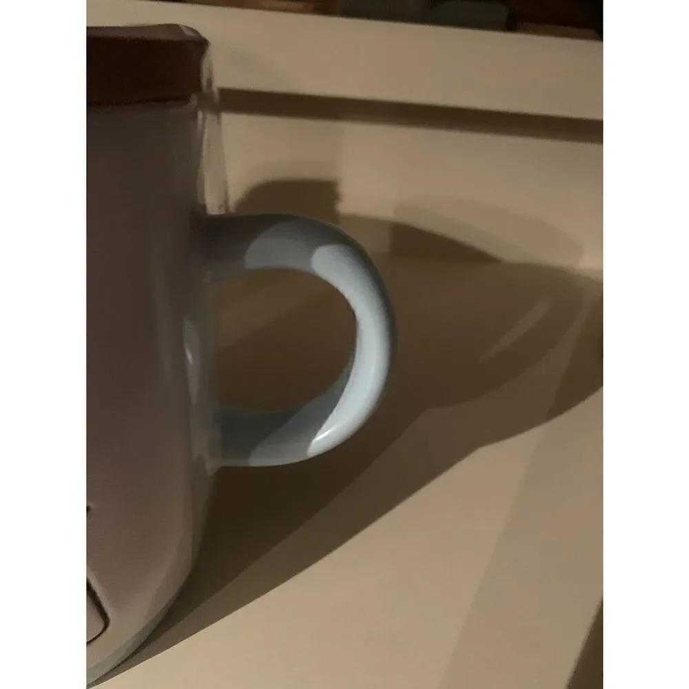 Rae Dunn JELLY BEANS Mug WITH WOODEN COASTER LID - Ivory & Blue